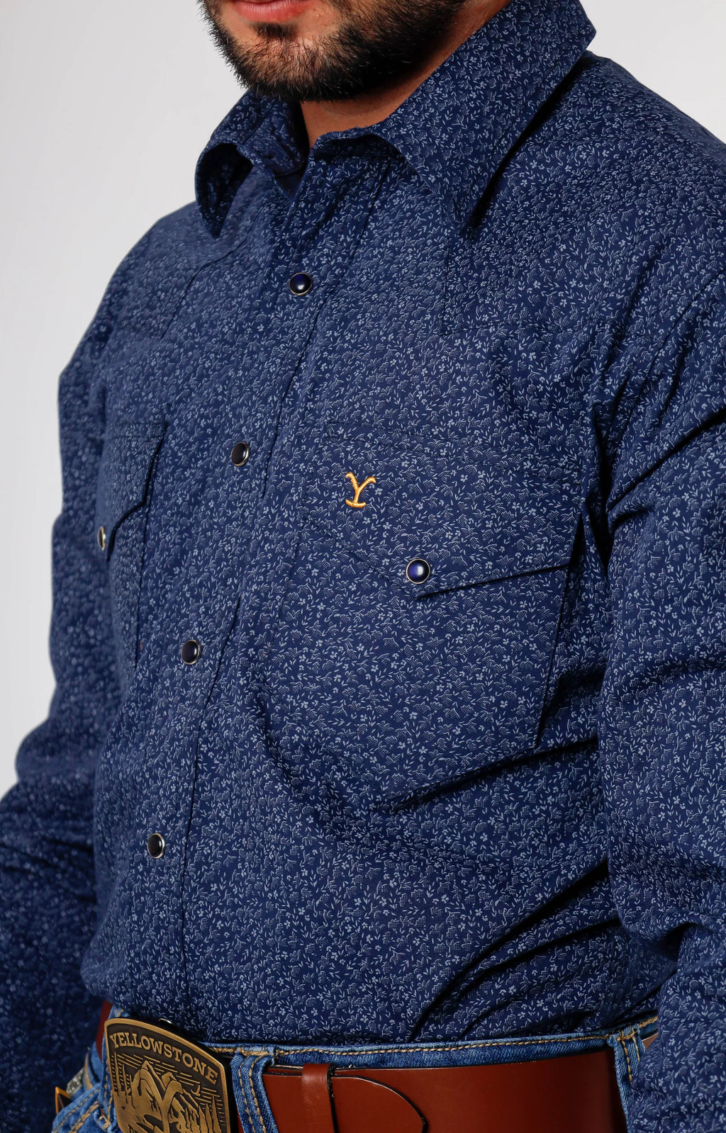 Camisa Yellowstone Azul Estampado Flores