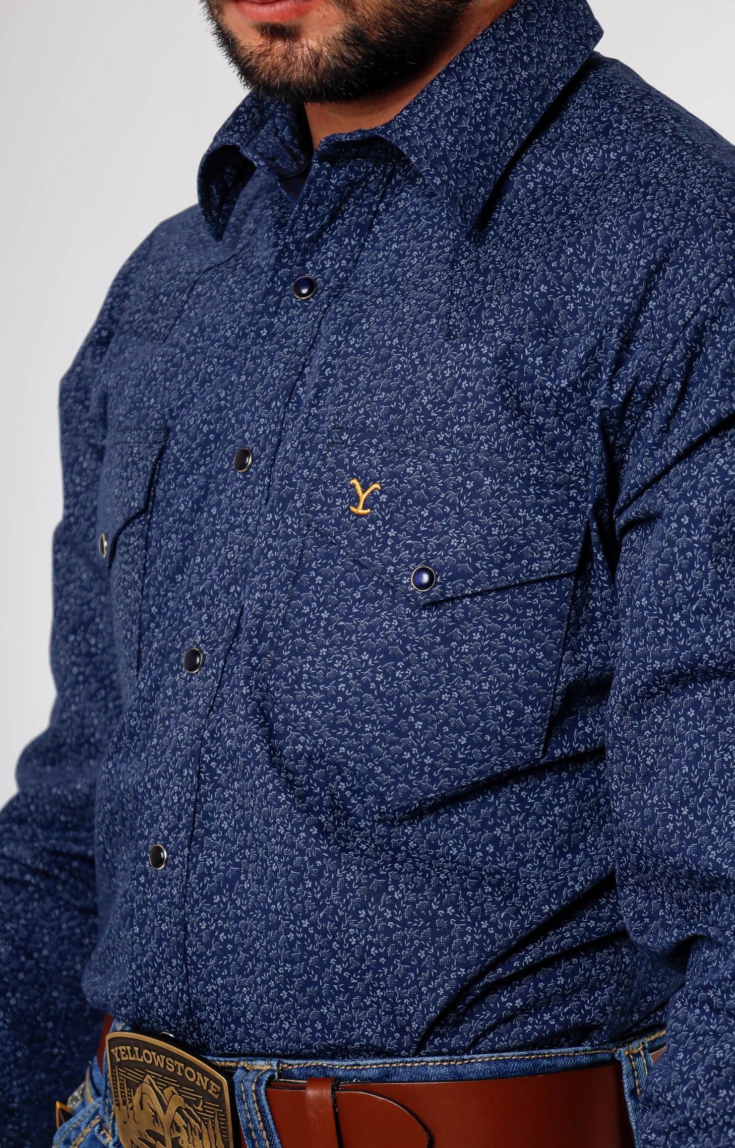 Camisa Yellowstone Azul Estampado Flores