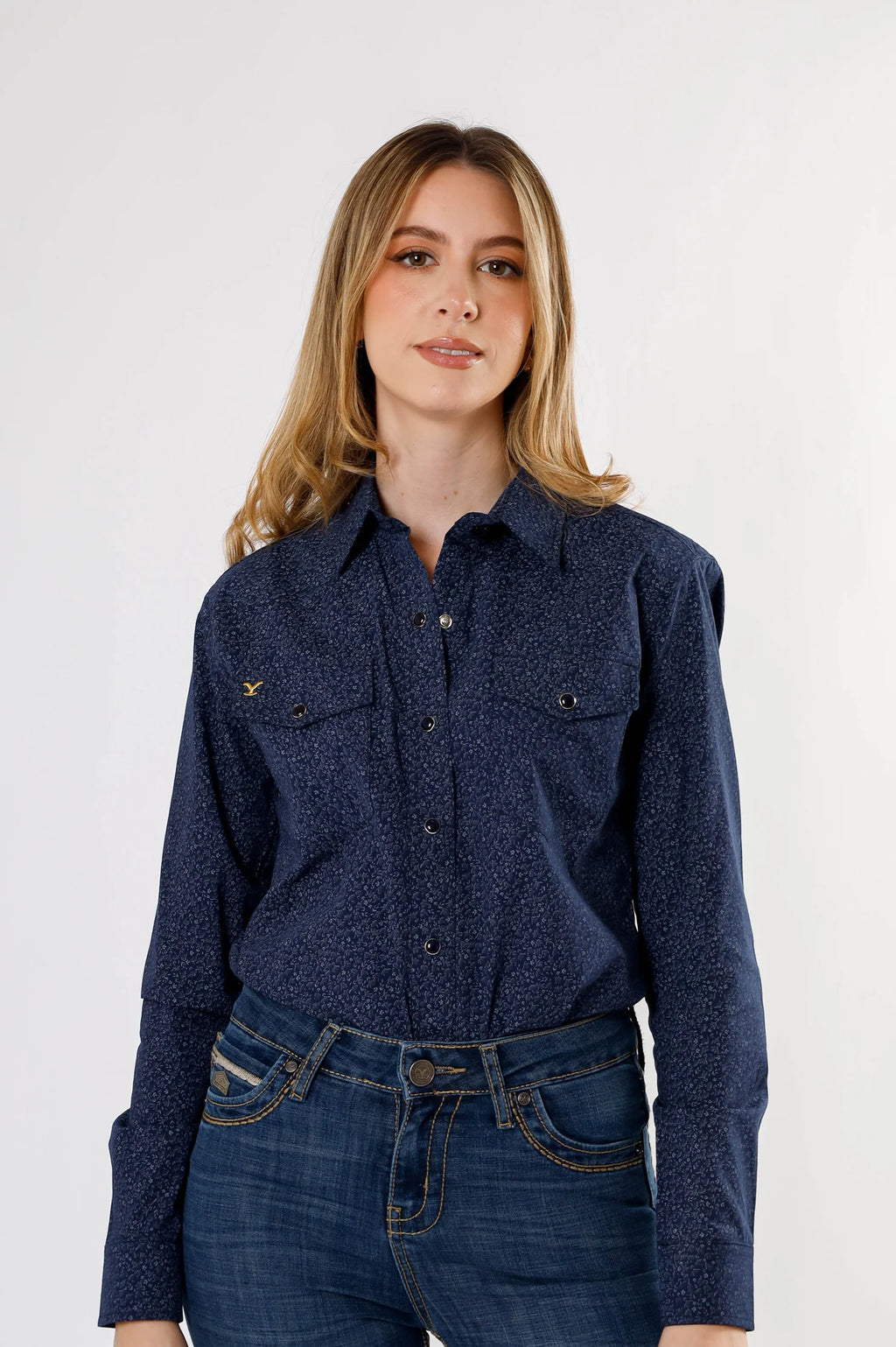 Camisa Yellowstone Azul Estampado Flores