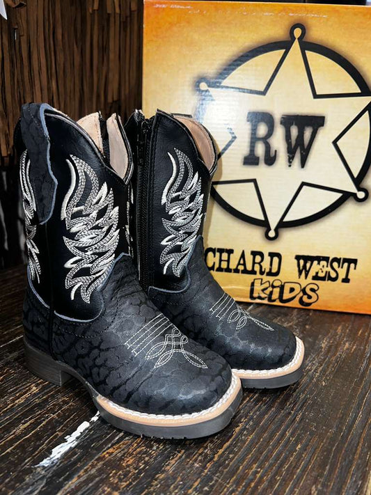 Bota Richard West Cuello de Toro Negro Niño