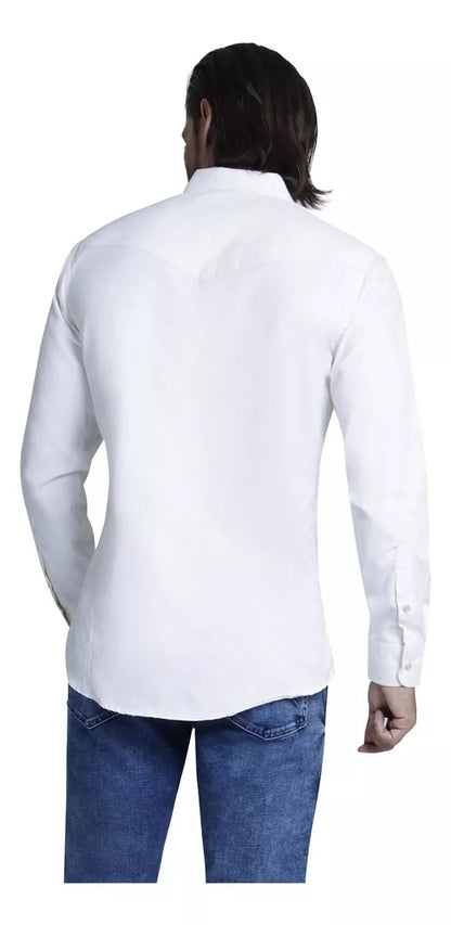Camisa Wrangler Caballero Logo Dorado Blanca 112345943001